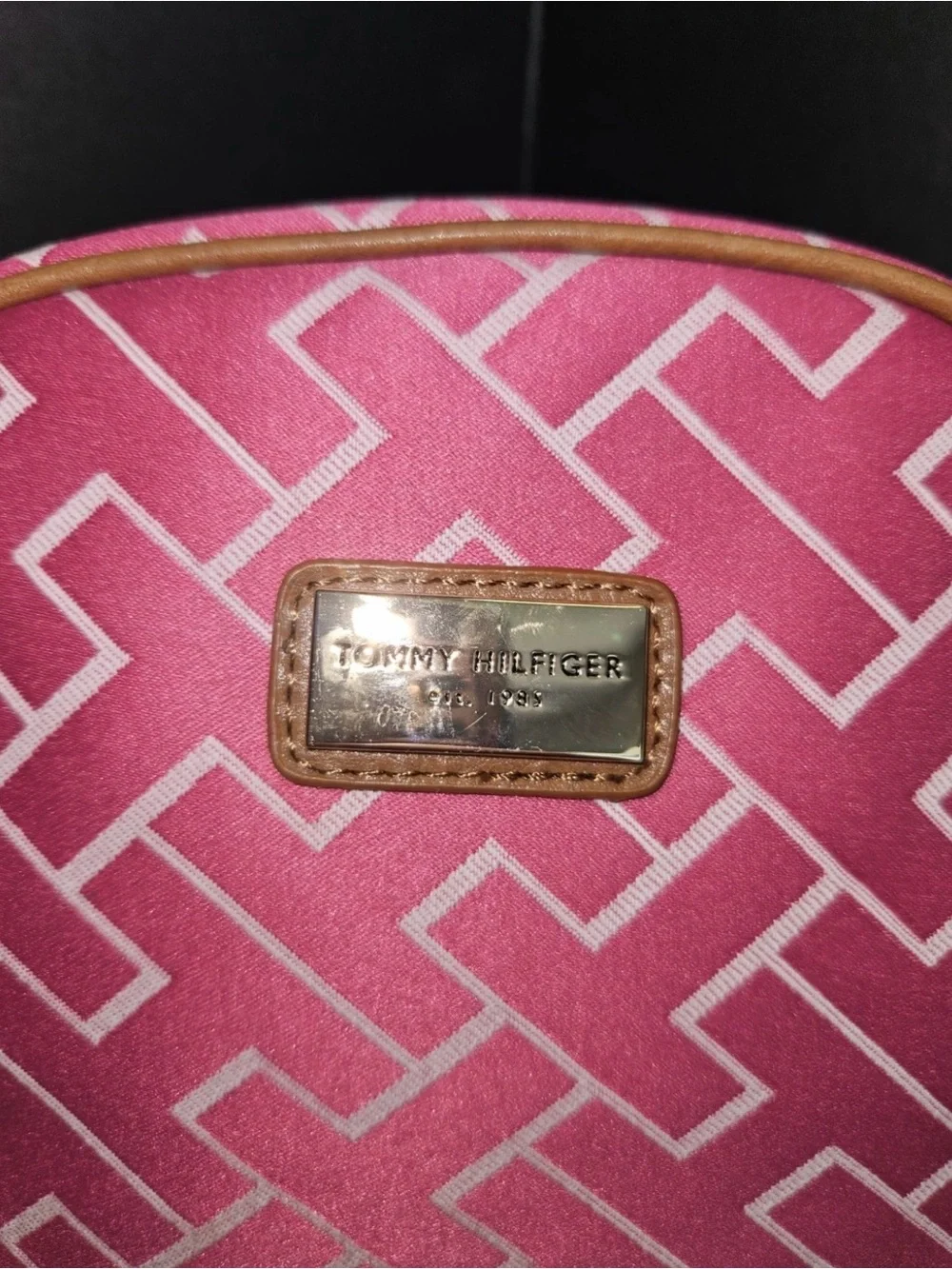 Tommy Hilfiger Pink Monogram Crossbody with Tan Trim